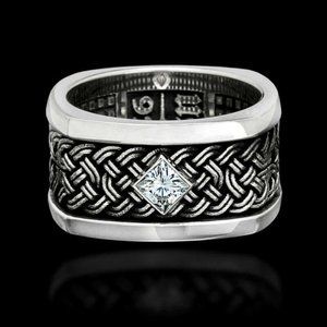 New Beautiful Weaved Sterling Silver Diamond 10mm Band